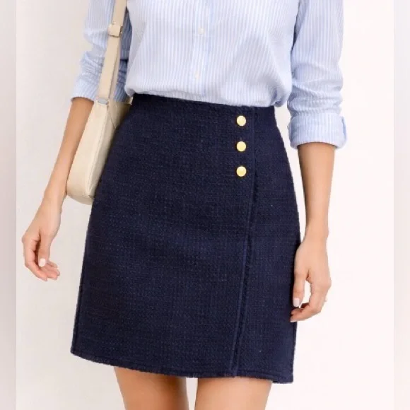 TALBOTS Navy Tweed Faux Wrap Pencil Skirt Size 2 - Picture 1 of 13